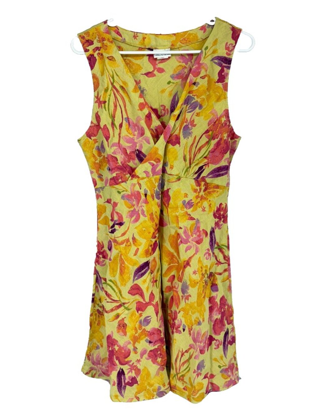 Habitat Women M Linen Dress V Neck Floral Fit & Flare Sleeveless Short Length